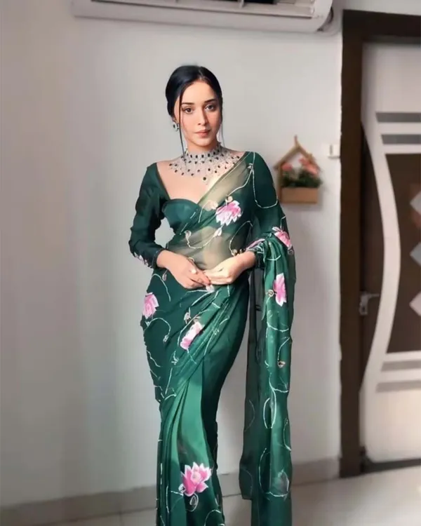 Green_Color_1-Minute_Ready_To_Wear_Organza_Saree_With_Blouse_Piece
