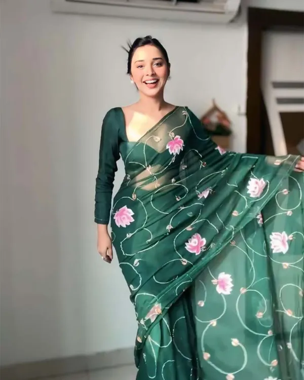 Green_Color_1-Minute_Ready_To_Wear_Organza_Saree_With_Blouse_Piece