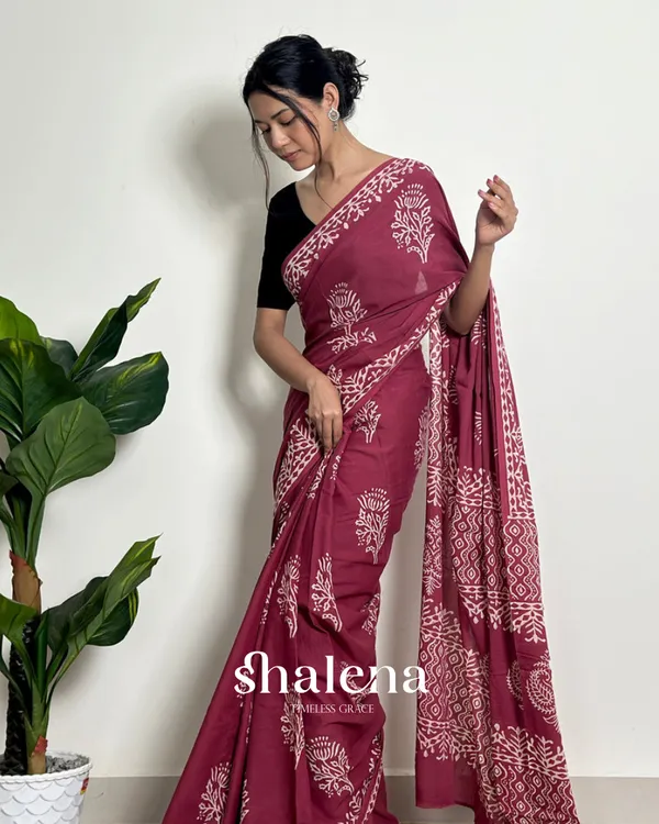 Marron_Color_1_Minute_Ready_To_Wear_Mulmul_Cotton_Digital_Printed_Saree_With_Pocket
