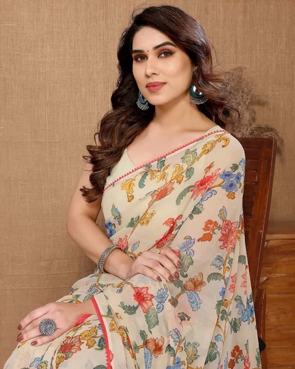 Cream_Color_1-Minute_Ready_To_Wear_Georgette_Saree_With_Blouse_Piece