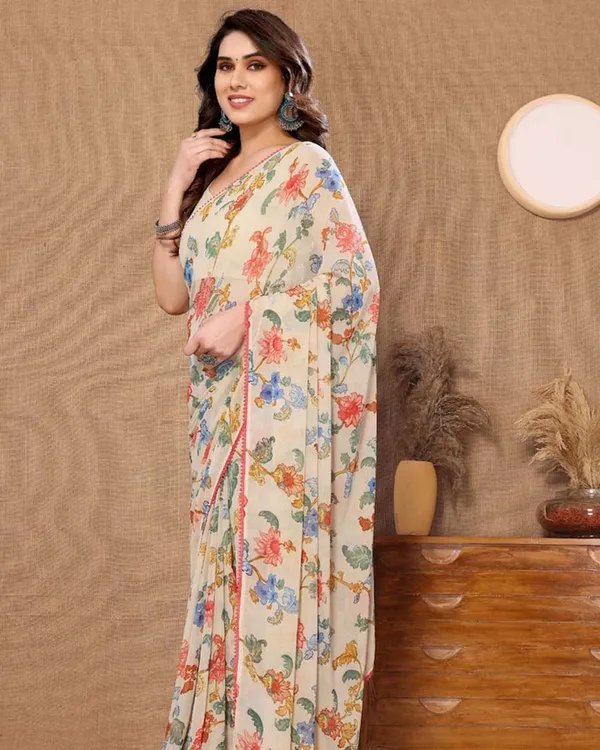 Cream_Color_1-Minute_Ready_To_Wear_Georgette_Saree_With_Blouse_Piece