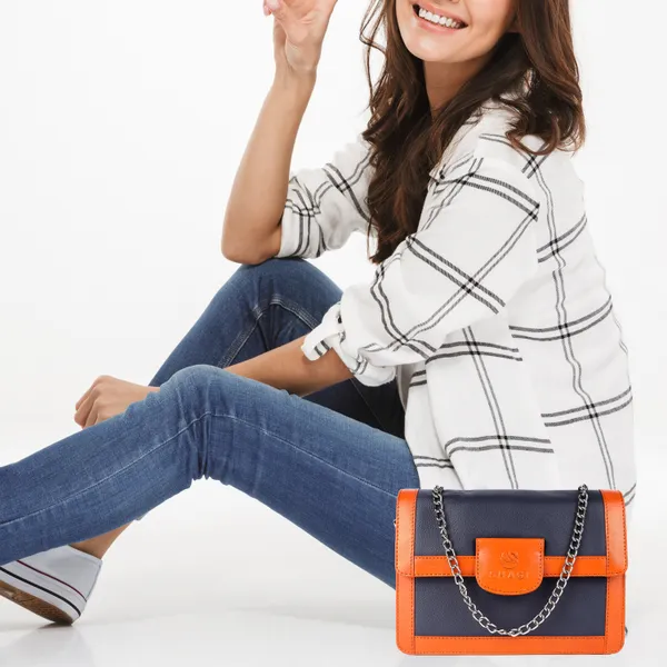 Orange_&_Dark_Blue_Genuine_Leather_Handcrafted_Sling_Bag_For_Women
