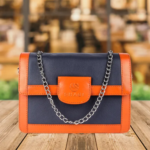 Orange_&_Dark_Blue_Genuine_Leather_Handcrafted_Sling_Bag_For_Women
