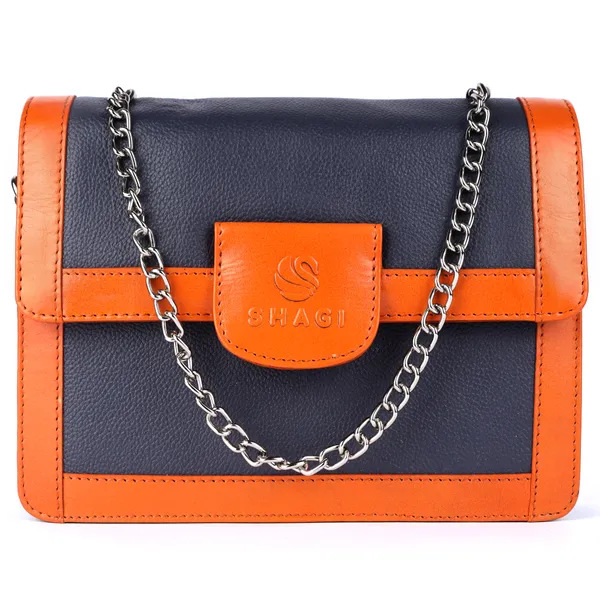Orange_&_Dark_Blue_Genuine_Leather_Handcrafted_Sling_Bag_For_Women