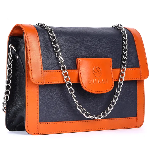 Orange_&_Dark_Blue_Genuine_Leather_Handcrafted_Sling_Bag_For_Women