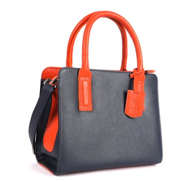 Blue_&_Orange_Leather_Dual_Handle_With_Zip_Closure_Shoulder_Bag_For_Women