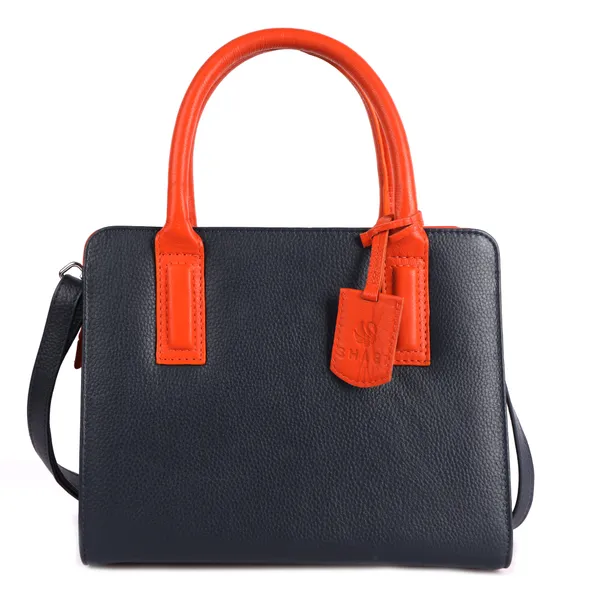 Blue_&_Orange_Leather_Dual_Handle_With_Zip_Closure_Shoulder_Bag_For_Women