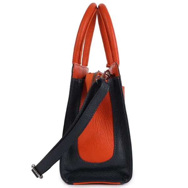 Blue_&_Orange_Leather_Dual_Handle_With_Zip_Closure_Shoulder_Bag_For_Women