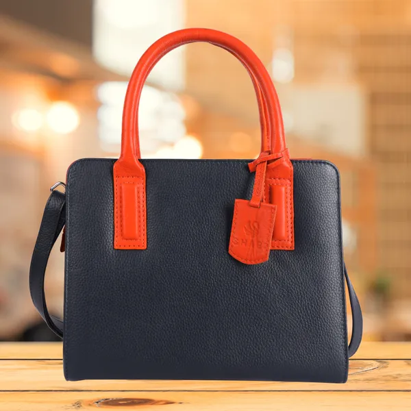Blue_&_Orange_Leather_Dual_Handle_With_Zip_Closure_Shoulder_Bag_For_Women