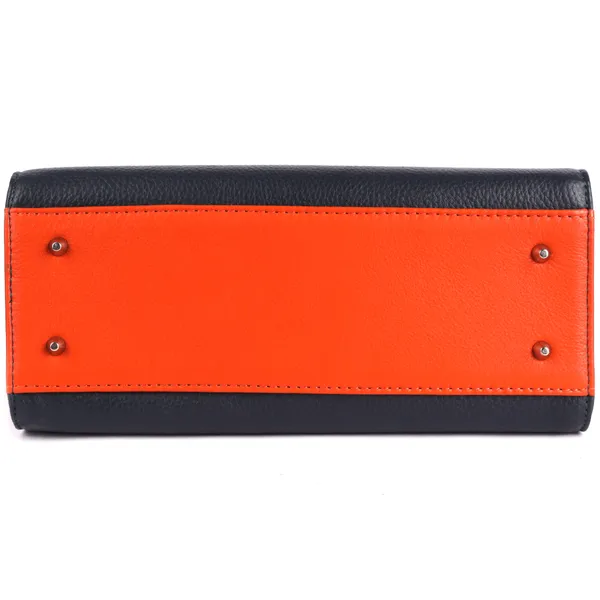 Blue_&_Orange_Leather_Dual_Handle_With_Zip_Closure_Shoulder_Bag_For_Women