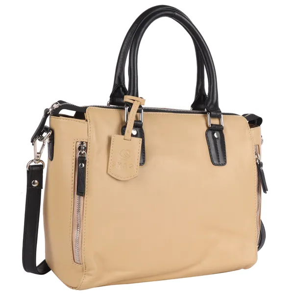 Camel_And_Black_Detachable_Strap_&_Zip_Closure_Shoulder_Bag_For_Women