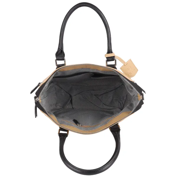 Camel_And_Black_Detachable_Strap_&_Zip_Closure_Shoulder_Bag_For_Women