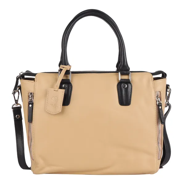 Camel_And_Black_Detachable_Strap_&_Zip_Closure_Shoulder_Bag_For_Women