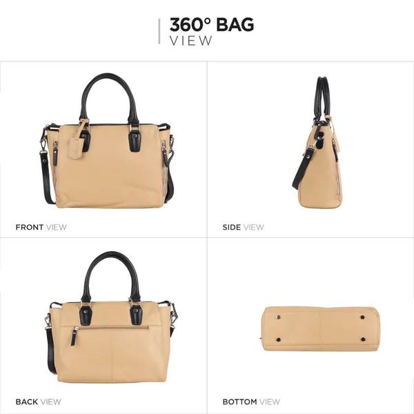 Camel_And_Black_Detachable_Strap_&_Zip_Closure_Shoulder_Bag_For_Women