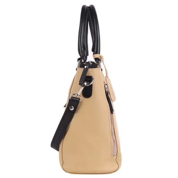 Camel_And_Black_Detachable_Strap_&_Zip_Closure_Shoulder_Bag_For_Women