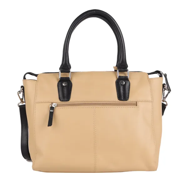 Camel_And_Black_Detachable_Strap_&_Zip_Closure_Shoulder_Bag_For_Women
