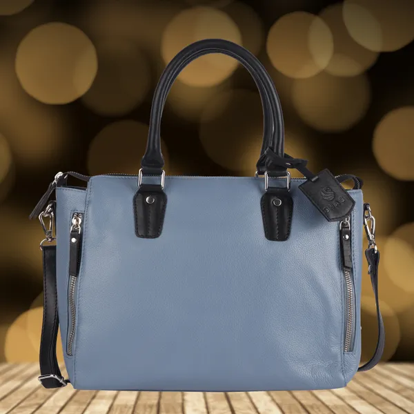 Grey_&_Black_Detachable_Strap_&_Zip_Closure_Shoulder_Bag_For_Women