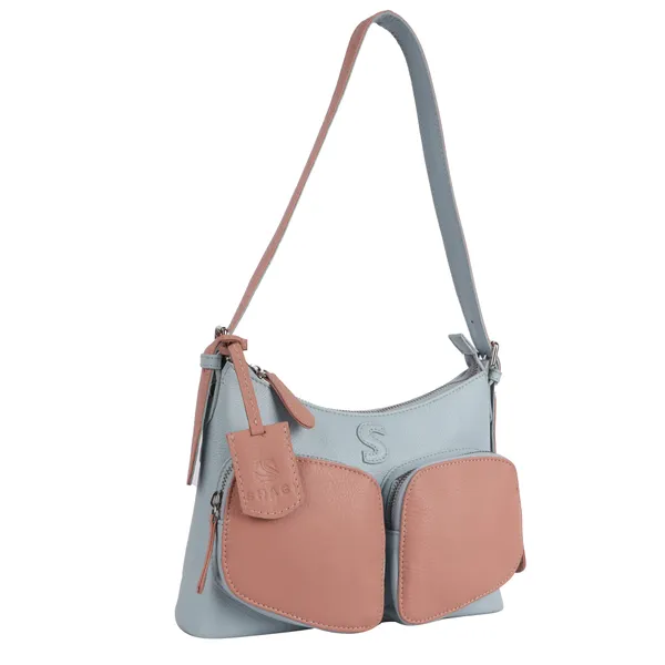 Grey_&_Baby_Pink_Detachable_Strap_&_Zip_Closure_Shoulder_Bag_For_Women