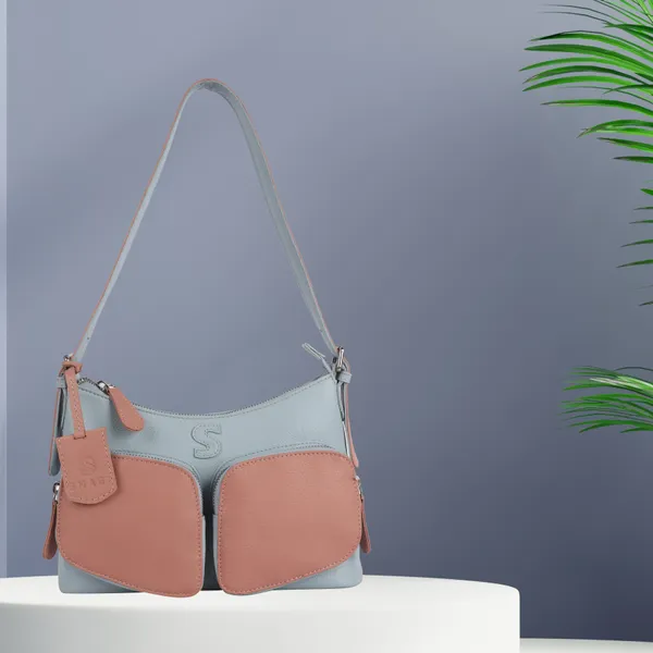Grey_&_Baby_Pink_Detachable_Strap_&_Zip_Closure_Shoulder_Bag_For_Women