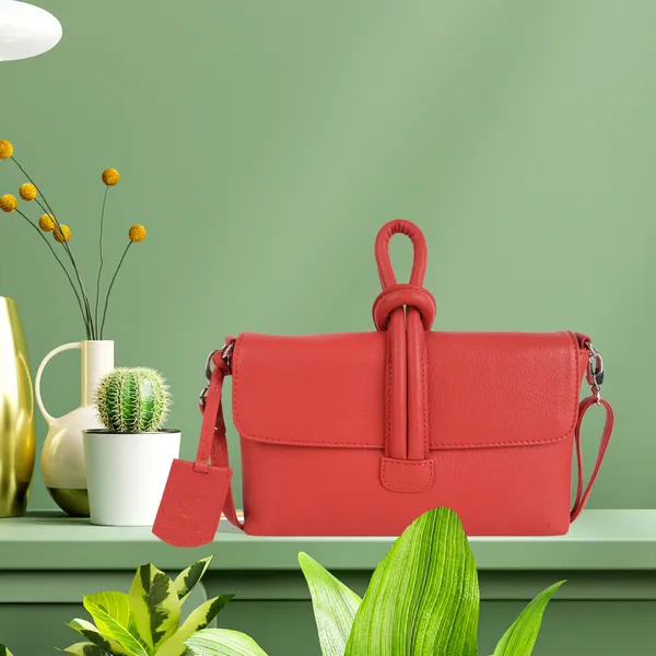 Coral_Red_Detachable_Strap_&_Zip_Closure_Shoulder_Bag_For_Women
