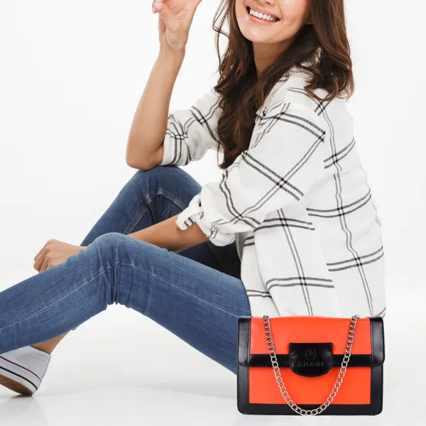 Orange_&_Black_Genuine_Leather_Hand_Crafted_Sling_Bag_For_Women