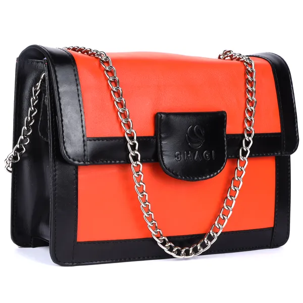 Orange_&_Black_Genuine_Leather_Hand_Crafted_Sling_Bag_For_Women