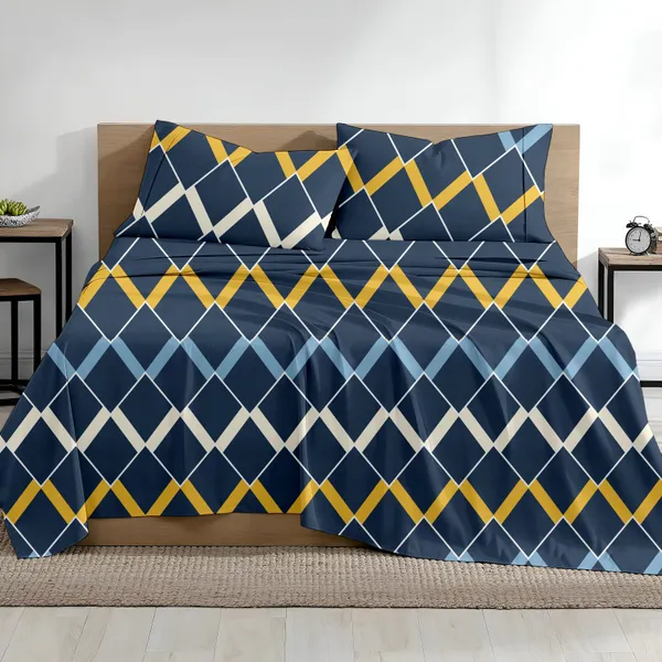 Medium_Blue_Diamond_Super_Soft_Elegant_Printed_Bedsheet__With_2_Pillow_Covers_92"_x_102"_Inches