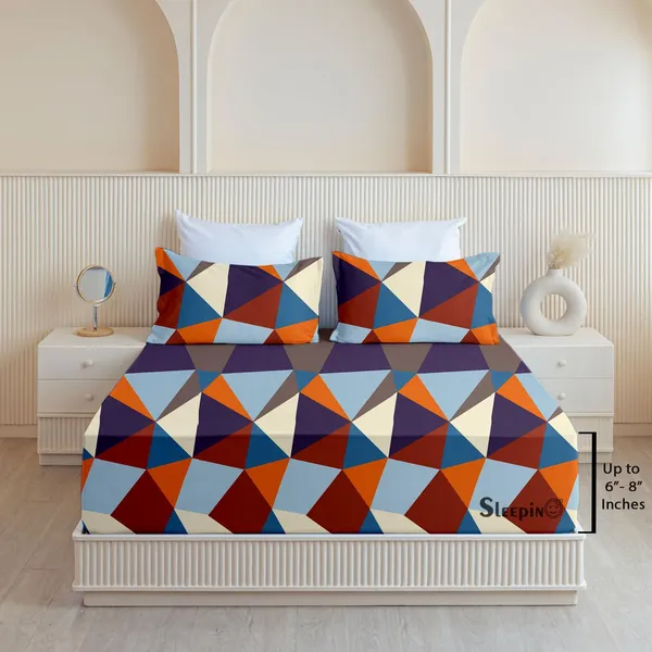 Multicolor_Geometric_All_Around_Cotton_Fitted_Elastic_Bedsheet_With_2_Pillow_Covers