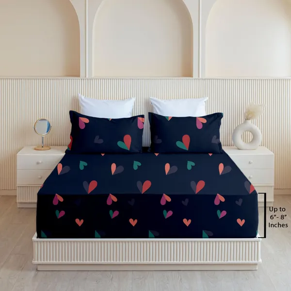 Navy_Blue_All_Around_Cotton_Fitted_Elastic_Bedsheet_With_2_Pillow_Covers