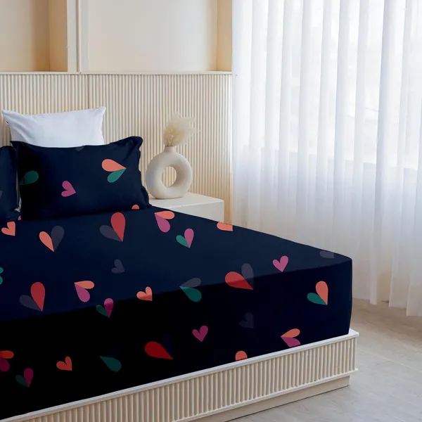 Navy_Blue_All_Around_Cotton_Fitted_Elastic_Bedsheet_With_2_Pillow_Covers