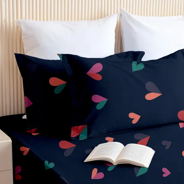 Navy_Blue_All_Around_Cotton_Fitted_Elastic_Bedsheet_With_2_Pillow_Covers