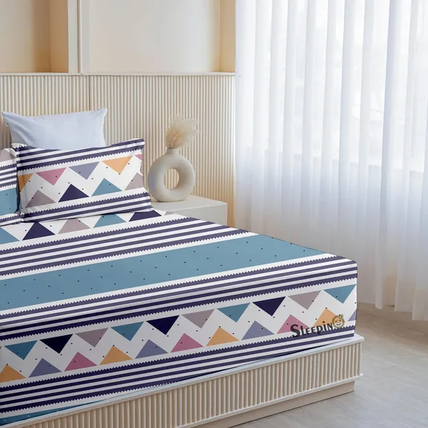 Blue_Stripes_Print_All_Around_Cotton_Fitted_Elastic_Bedsheet_With_2_Pillow_Covers