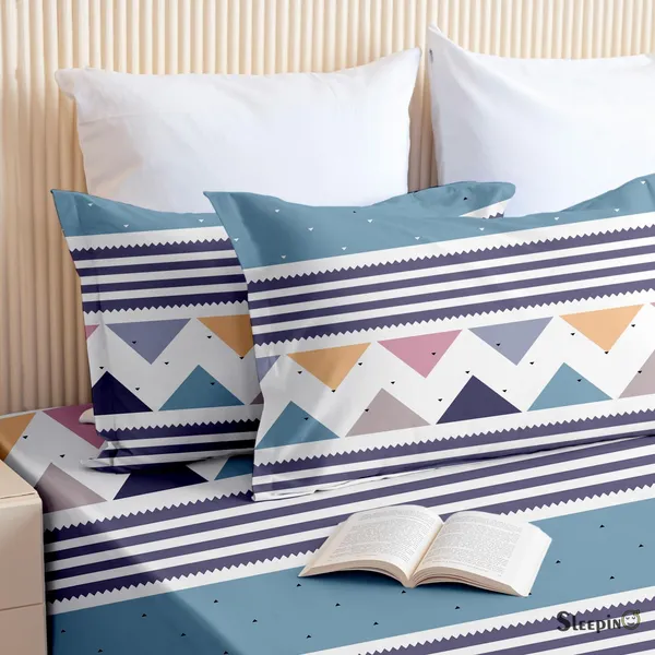 Blue_Stripes_Print_All_Around_Cotton_Fitted_Elastic_Bedsheet_With_2_Pillow_Covers