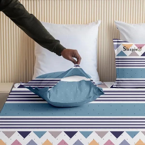 Blue_Stripes_Print_All_Around_Cotton_Fitted_Elastic_Bedsheet_With_2_Pillow_Covers