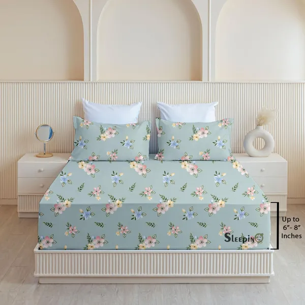 Sky_Blue_All_Around_Cotton_Fitted_Elastic_Bedsheet_With_2_Pillow_Covers