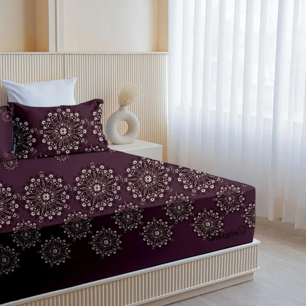 Wine_All_Around_Cotton_Fitted_Elastic_Bedsheet_With_2_Pillow_Covers