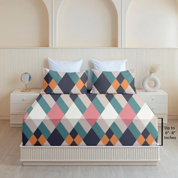 Diamond_Multicolor_All_Around_Cotton_Fitted_Elastic_Bedsheet_With_2_Pillow_Covers