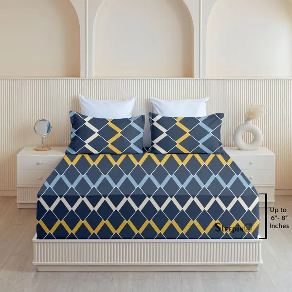 Medium_Blue_All_Around_Cotton_Fitted_Elastic_Bedsheet_With_2_Pillow_Covers