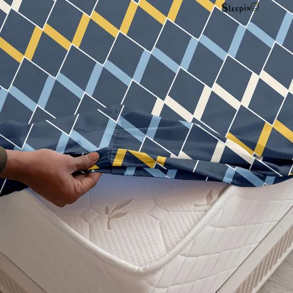 Medium_Blue_All_Around_Cotton_Fitted_Elastic_Bedsheet_With_2_Pillow_Covers