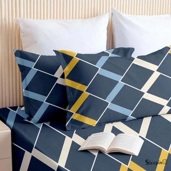 Medium_Blue_All_Around_Cotton_Fitted_Elastic_Bedsheet_With_2_Pillow_Covers