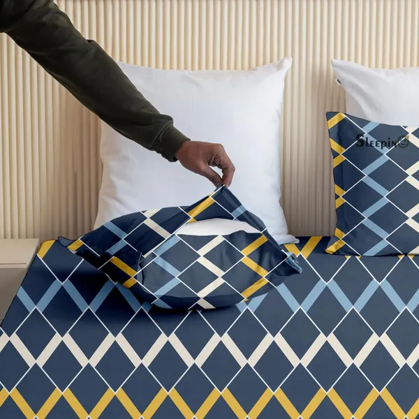 Medium_Blue_All_Around_Cotton_Fitted_Elastic_Bedsheet_With_2_Pillow_Covers