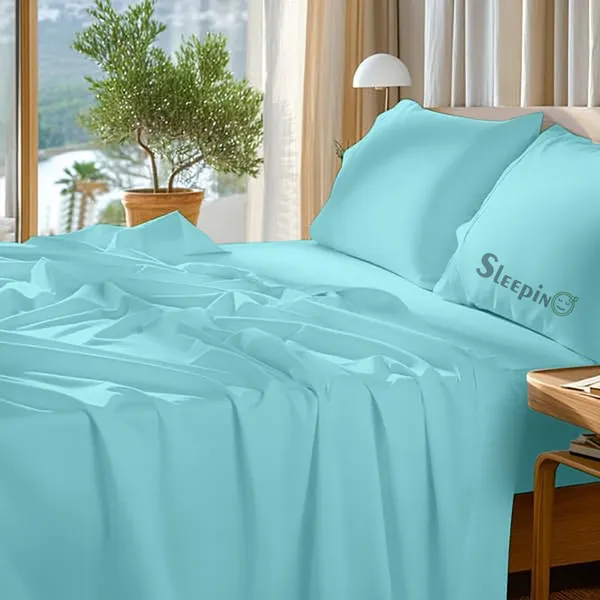 Sky_Blue_Egyptian_Cotton_400TC_Solid_Bedsheet_With_Pillow_Covers