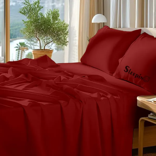 Burgundy_Egyptian_Cotton_400TC_Solid_Bedsheet_With_Pillow_Covers