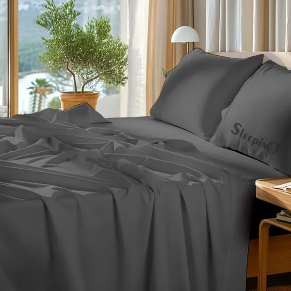 Dark_Grey_Egyptian_Cotton_400TC_Solid_Bedsheet_With_Pillow_Covers