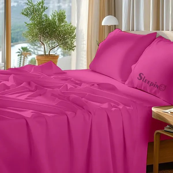 Hot_Pink_Egyptian_Cotton_400TC_Solid_Bedsheet_With_Pillow_Covers
