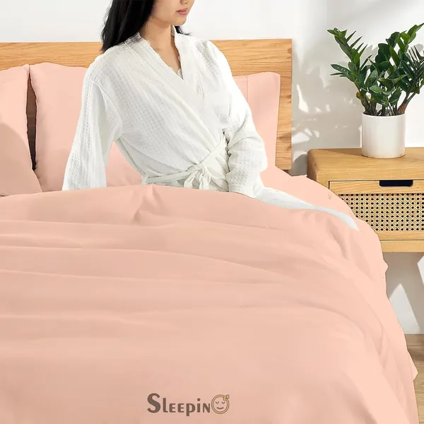 Peach_Egyptian_Cotton_400TC_Solid_Bedsheet_With_Pillow_Covers