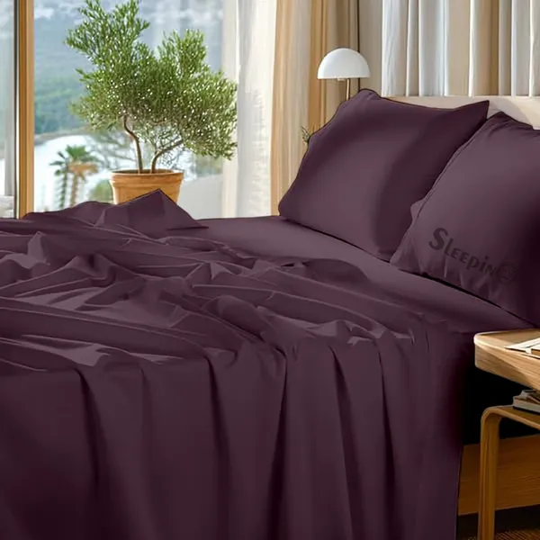 Plum_Egyptian_Cotton_400TC_Solid_Bedsheet_With_Pillow_Covers