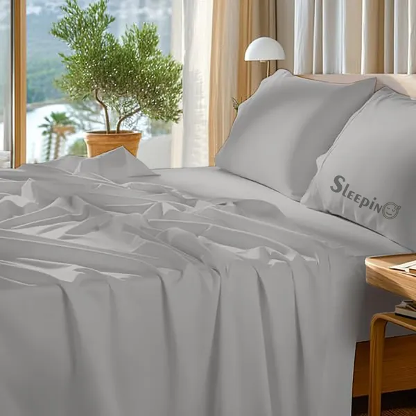 Silver_Grey_Egyptian_Cotton_400TC_Solid_Bedsheet_With_Pillow_Covers