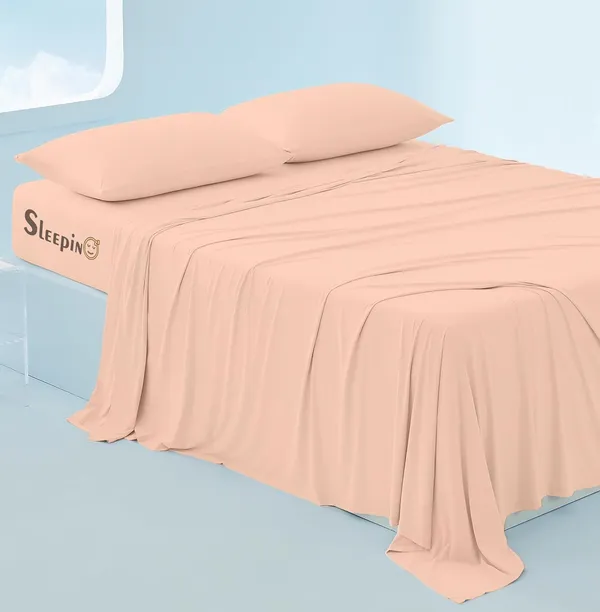 Peach_Egyptian_Cotton_400TC_All_Around_Elastic_Fitted_Bedsheet_With_Pillow_Cover