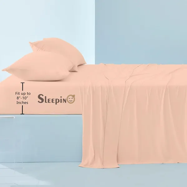 Peach_Egyptian_Cotton_400TC_All_Around_Elastic_Fitted_Bedsheet_With_Pillow_Cover